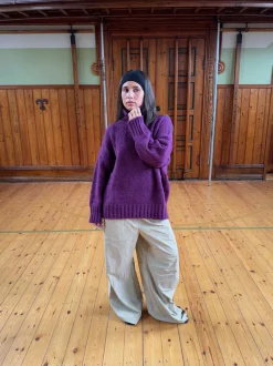 Valdamara oversized striktrøje med turtleneck - Lilla