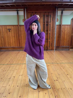Valdamara oversized striktrøje med turtleneck - Lilla