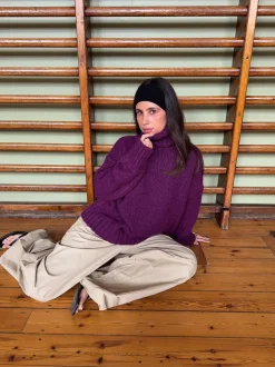 Valdamara oversized striktrøje med turtleneck - Lilla