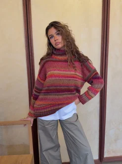 Valdamara oversized striktrøje med turtleneck - Multifarvet