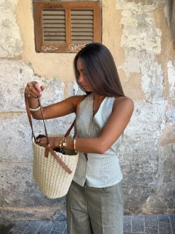 Valenza flettet taske med læder stropper - Beige/brun