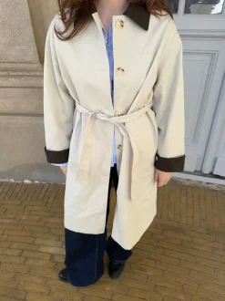 Vespera frakke med krave - Lys beige/brun