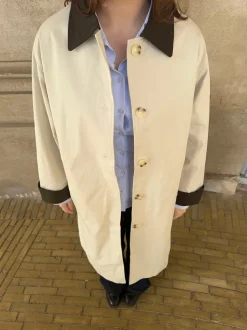 Vespera frakke med krave - Lys beige/brun