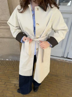 Vespera frakke med krave - Lys beige/brun
