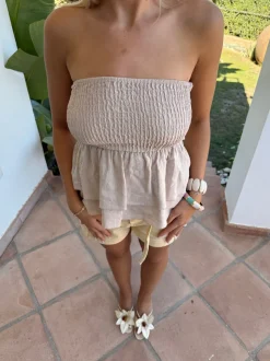 Violetta bandeautop i hørblanding - Beige