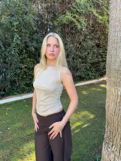 Wendy top med pallietter - Champagne/beige