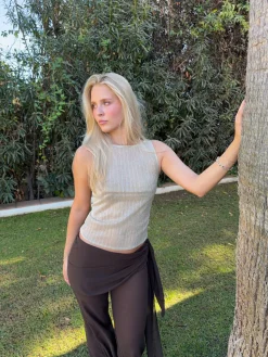 Wendy top med pallietter - Champagne/beige
