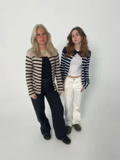 Xenia cardigan med striber - Navy/hvid