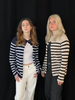 Xenia cardigan med striber - Navy/hvid