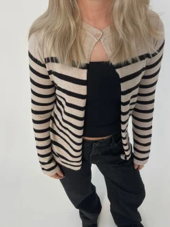 Xenia cardigan med striber - Beige/sort