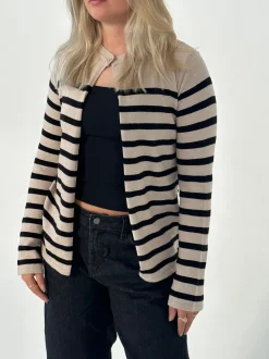 Xenia cardigan med striber - Beige/sort