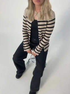 Xenia cardigan med striber - Beige/sort