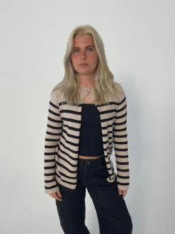 Xenia cardigan med striber - Beige/sort