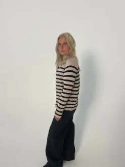 Xenia cardigan med striber - Beige/sort