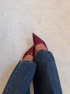Ydun slingback hæle med detaljer - Rød