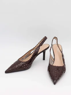 Ydun slingback hæle med detaljer - Mørkebrun