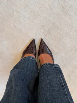 Ydun slingback hæle med detaljer - Mørkebrun