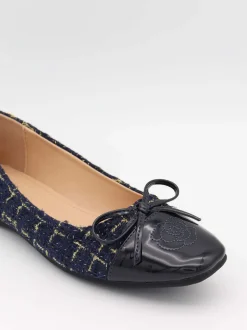 Zamora ballerina sko med mønster og sløjfe - Navy