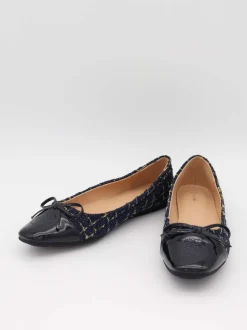 Zamora ballerina sko med mønster og sløjfe - Navy