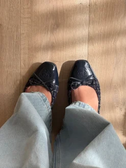 Zamora ballerina sko med mønster og sløjfe - Navy