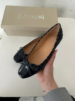 Zamora ballerina sko med mønster og sløjfe - Navy