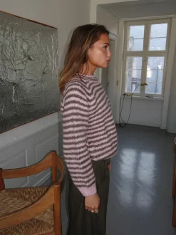 Zeya striktrøje med striber - Lyserød/taupe