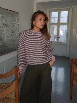 Zeya striktrøje med striber - Lyserød/taupe