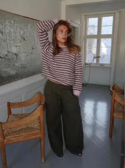 Zeya striktrøje med striber - Lyserød/taupe