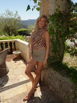 Zira top med dyreprint - Brun/beige