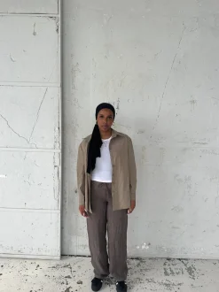 Zuri skjorte med striber - Kaki/beige