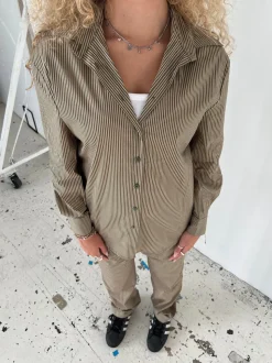 Zuri skjorte med striber - Kaki/beige